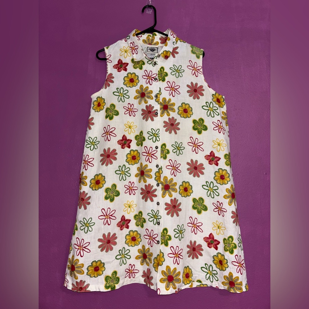 Vintage Tom Tom Linen asimétrical  dress print flowers